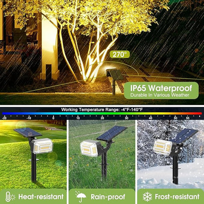 102 LED Solar Spot Lights Outdoor Waterproof IP65, Adjustable Landscape Spotlights, [2 Pack/4 Modes] Auto On/Off Solar Powered Flood Lights for Outside Yard Garden Wall Pathway (Warm White)