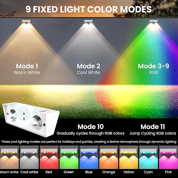 SOLPEX Solar Fence Lights Outdoor, 9 Fixed Colors ＆ Color Changing Fence Solar Lights Outdoor Waterproof IP65, LED | Lumora