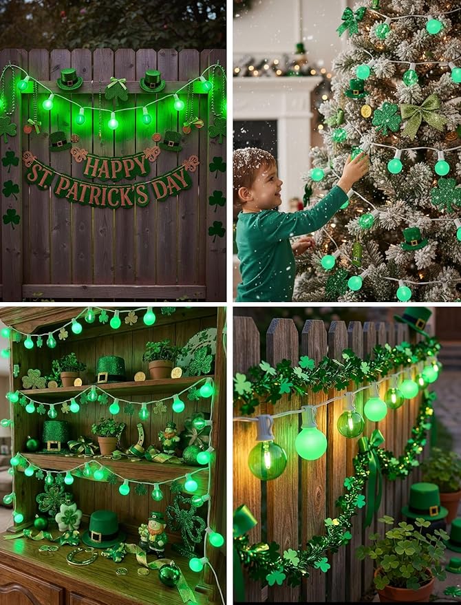 50FT G40 LED Outdoor Globe String Lights, St. Patrick's Day Decorations Lights Outdoor with 27 Shatterproof Green Bulbs, Hanging Globe Patio Lights Waterproof for Outside Party Wedding Porch Backyard