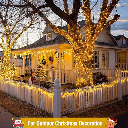 JMEXSUSS 400 LED Warm White Christmas Lights Outdoor, 132ft Christmas Tree Lights with Remote, 8 Modes Indoor String Light for Xmas Tree Garden Porch Yard House Holiday Decor