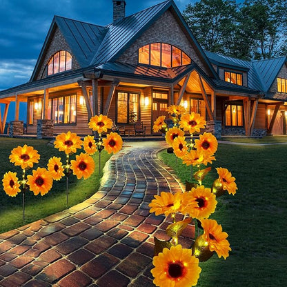 Sunflower Solar Lights Outdoor, IP65 Waterproof Fairy Decor Light, 2 Modes Constant Light&Blinking, 3 Pack Flower Lights with 9 Sunflowers, Ideal for Garden, Back Yard, Patio, Flower Bed, Cemetery