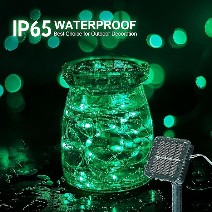 Woohaha 2 Pack 100 LED Solar Green String Lights, 33ft Waterproof Green Solar Fairy Lights for Christmas Tree Party Wedding Halloween St. Patrick's Day Decor