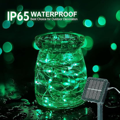 Woohaha 2 Pack 100 LED Solar Green String Lights, 33ft Waterproof Green Solar Fairy Lights for Christmas Tree Party Wedding Halloween St. Patrick's Day Decor