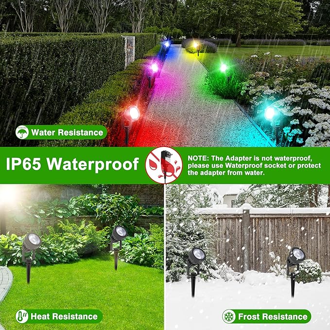 T-SUNUS Low Voltage Landscape Spotlights Christmas Ligths, 16 Color Changing Uplights with Transformer, IP65 | Lumora