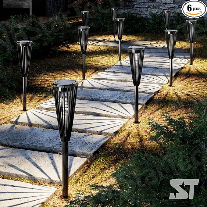 Solar Pathway Lights, Waterproof Outdoor Landscape Light for Garden Decor Yard Pathway Walkway Driveway Patio, Warm/White Dual Color x 6 Pack