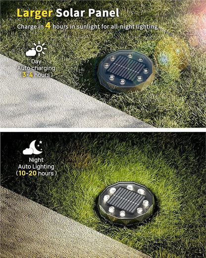 Solar Ground Lights with Remote Control 50ft,IP67 Waterproof Solar Garden 15 Multi Color Lights,RGBYW Solar Powered Outdoor Landscape Lighting for Pathway,Yard,Deck,Lawn,Patio,Walkway,Poolside,8 Pack