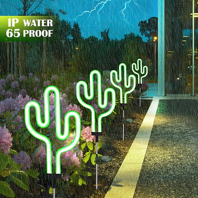 SunKite Cactus Solar Garden Stake Lights - Outdoor Waterproof Neon Lights for Garden, Yard, Lawn, Pathway, Patio | Lumora