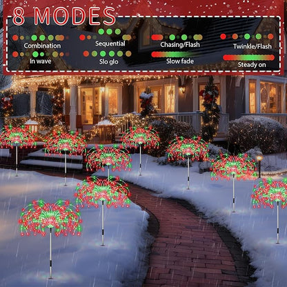 Enhon 4 Pack Plug in Christmas Pathway Firework Lights, 1440 LED Waterproof Xmas Garden Starburst Stake Lights with 8 Modes for Driveway Walkway Yard Lawn Patio Decorations(Red, Green)