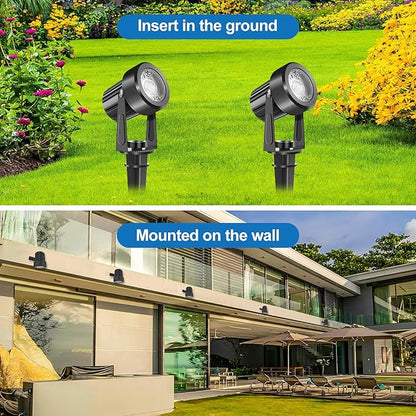 LED Spotlights Outdoor,Low Voltage Landscape Lighting IP65 Waterproof with US Plug, 3000K Warm White Outdoor Spot Lights for Yard Flag Pole House Garden Tree(6-in-1)