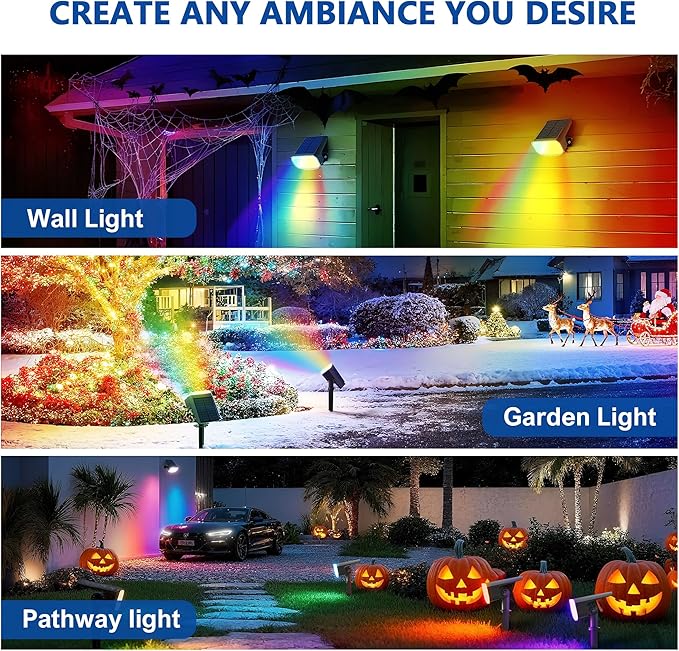 Color Changing Solar Spot Lights Outdoor Waterproof IP65,9 Lighting Modes Multicolor RGB Christmas Spotlight for | Lumora
