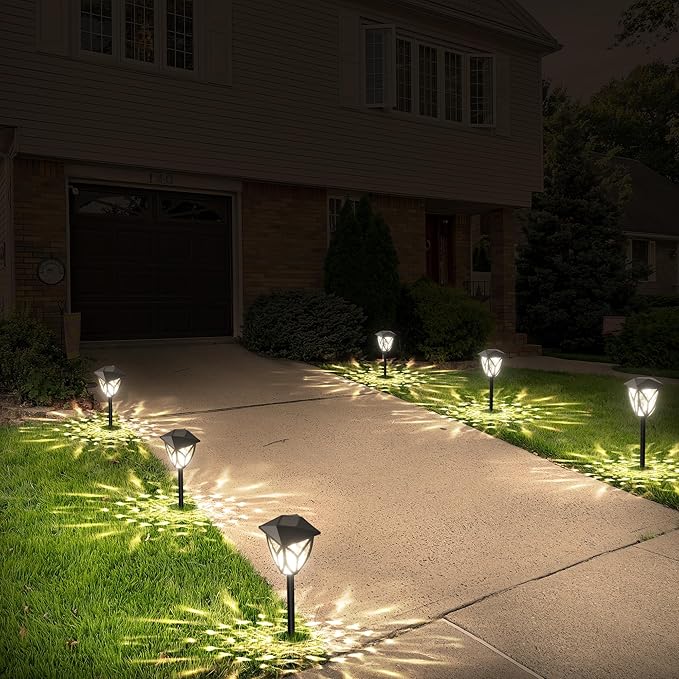 Ensenior 12-Pack Solar Lights Outdoor, 16.77" 3000K LED Solar Garden Lights for Pathway, Yard, Patio, Walkway | Lumora