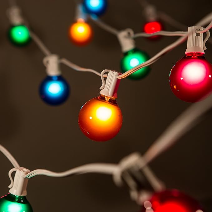 Hometown Evolution, Inc. Assorted Satin Pearl Outdoor Patio Globe String Lights (50 Foot, G50 Assorted 2 Inch Bulbs - White Wire)