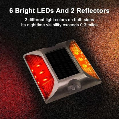 Aolyty Solar Driveway Lights Outdoor, Bright Solar Dock Lights, LED Warning Lights Reflective Road Marker Steady Light IP65 Waterproof for Deck Sidewalk Stair Step Pathway (Yellow & Red, 4 Pack)