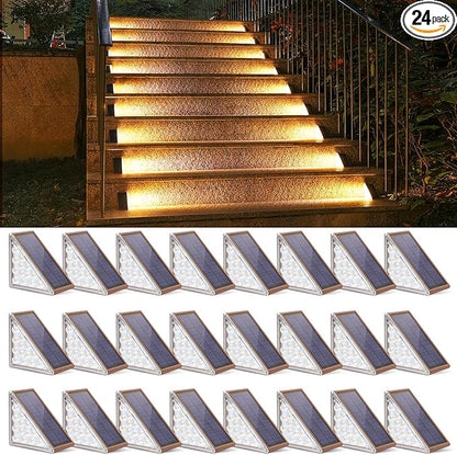 NIORSUN Outdoor Stair Lights 24 Pack, Solar Step Lights IP67 Waterproof with 13 Bright LEDs, 3000K Warm White, Auto On/Off, Triangular Design for Steps, Deck, Patio, Yard, Porch, Sidewalk