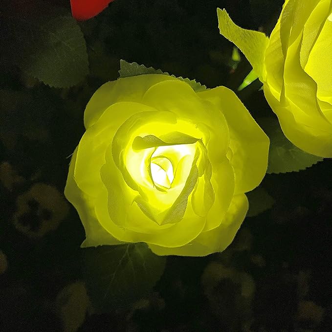 GONIMY Outdoor Realistic Solar Powered Rose Flower Lights Stake,2 Pack 10 Rose Solar Garden Decorative Waterproof | Lumora