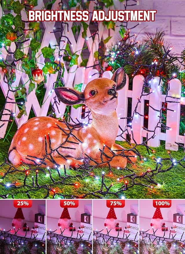 Minetom 50 Ft 1000 LED Cluster Lights Christmas Tree Lights Outdoor Christmas Firecrackers String Lights, 12 Modes Timer Remote Waterproof Plug in Twinkle Lights for Xmas Tree Party, Red ＆ Cool White