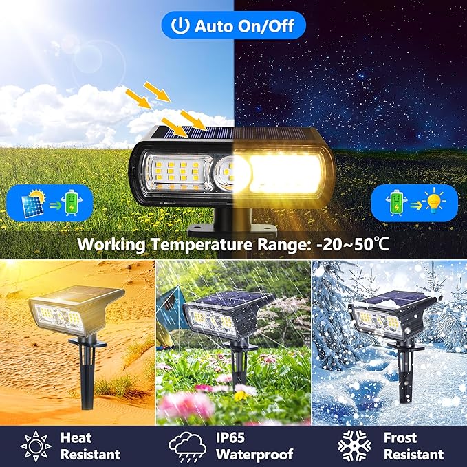 Toodour Solar Spot Lights Outdoor, 2 Pack Solar-Light Christmas Decor: Warm White, 2 Modes, Waterproof, Powered by | Lumora