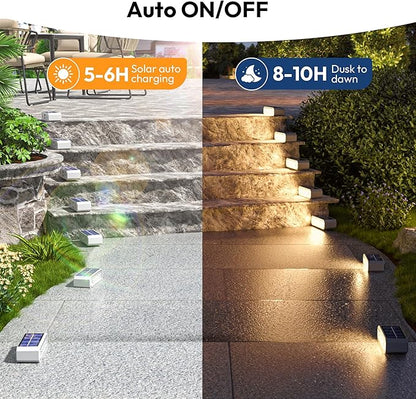 Solar Step Lights for Outside, 12 Pack Stair Lights Outdoor Waterproof IP65, 14 LED Warm White, Auto On/Off, Long-Lasting Solar Stair Lights for Patio, Porch, Walkway,Front Door Decor
