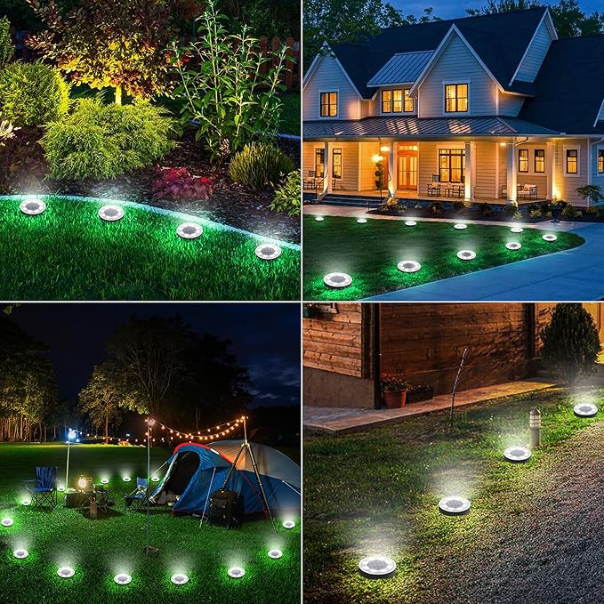 Joomer Solar Ground Lights, 8 Pack 8 LED Solar Lights Outdoor Waterproof IP68 Solar Disc Lights In-Ground Landscape | Lumora