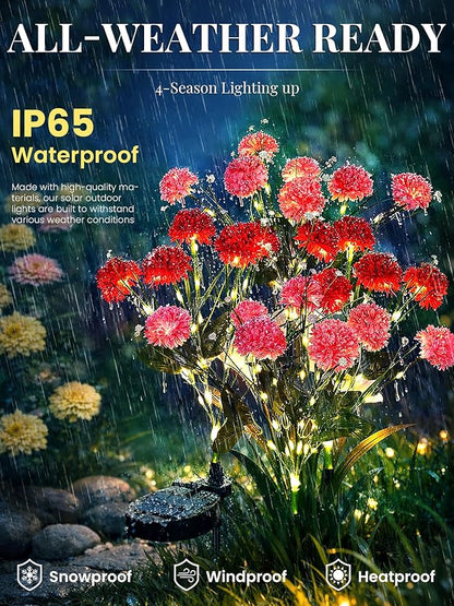 GIGALUMI Solar Lights Outdoor for Garden Decor, 2 Pack Solar Flower Lights Waterproof, 2 Lighting Modes 14 Flowers for Pathway,Yard, Patio Decoration, Gardening Gifts for Women (Pink+Red)