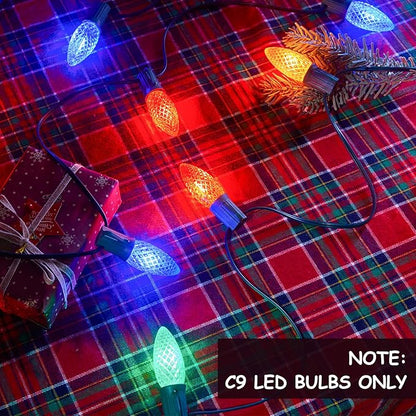 Minetom C9 Light Strand, 100 FT Christmas Stringer with 100 Sockets for Outdoor String Light, Connectable, Intermediate Base (C9/E17) - 12" Spacing, Green Wire, Note (Only Use for C9 LED Bulb)