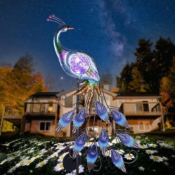 TERESA'S Collections Yard Decorations Outdoor for Garden Decor, Peacock Solar Outdoor Lights, 35.4'' Metal Lawn | Lumora