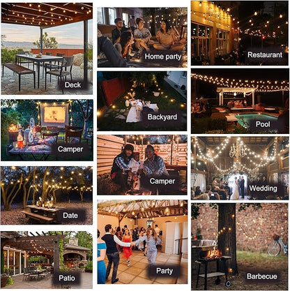 DAMAING LED Outdoor String Lights 100FT Patio Lights with 52 Shatterproof Edison Bulbs,Dimmable Hanging Lights,Waterproof String Lights for Outside Wedding,Bistro,Porch,Backyard,2200K