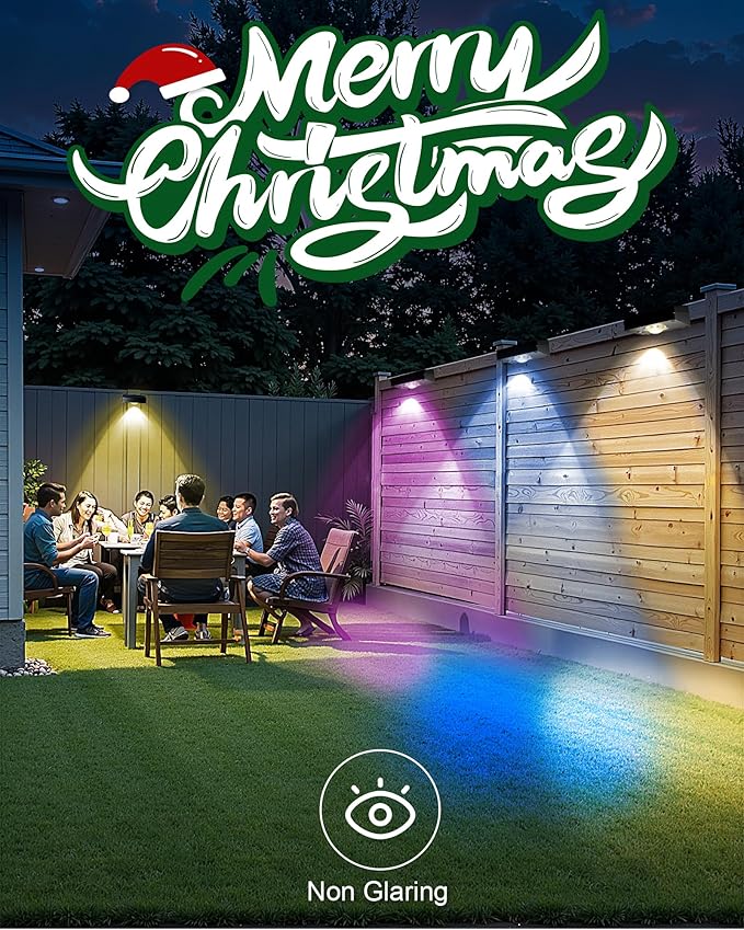 Solar Fence Lights Outdoor Waterproof 12 Pack,Solar Deck Lights with Warm & Cool White + RGB Modes | Lumora