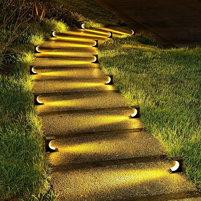 8 Pack Solar Step Lights Outdoor, IP65 Waterproof LED Stair Lights for Garden Stairs, Patio, Yard, Deck, Front Step | Lumora