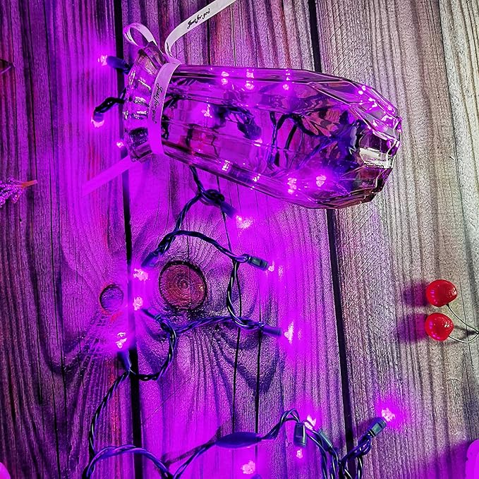 Purple Christmas String Light 50 LED Halloween Light, 120V UL, Plug in 5mm Xmas Light Set 17ft Green Wire Connectable for Outdoor and Indoor Patio Xmas Tree Wedding Party Decor