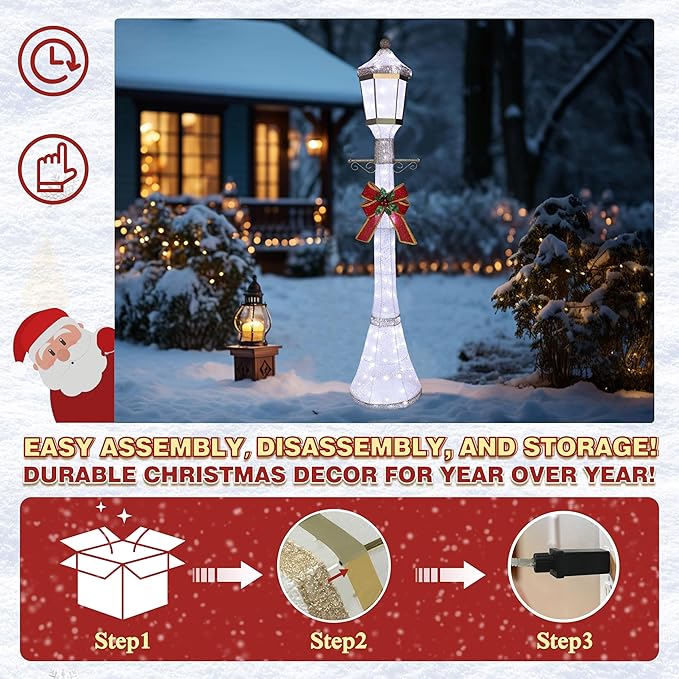 MUPATER 6 ft Tall Christmas Lamp-Post, Pre-Lit Christmas Outdoor Decorations with Energy-Efficient LED, Lighted | Lumora