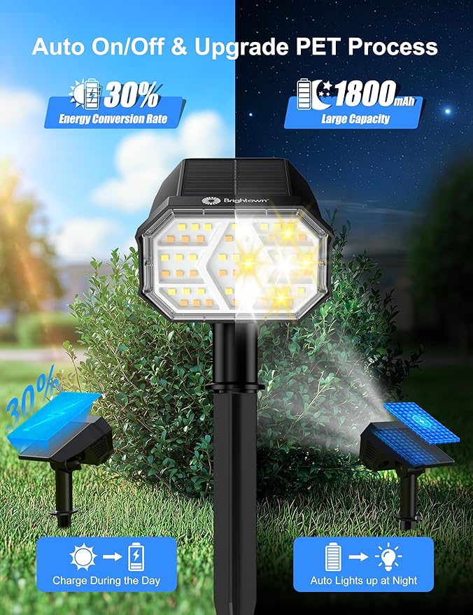 Brightown 4Pack Solar Spot Lights Outdoor [Cool & Warm Light 2-in-1], IP67 Solar Lights Outdoor Waterproof with | Lumora