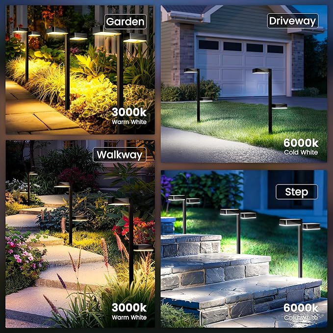 Solar Pathway Lights Outdoor Waterproof，4 Pack with 8 Head Modern Solar Lights, 2 Modes(Warm/Cold White) for Walkway,Yard,Patio,Driveway,Outside,Decor