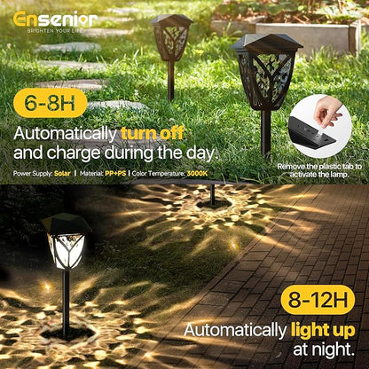 Ensenior 6-Pack Solar Lights Outdoor, 3000K LED Solar Garden Lights for Pathway, Yard, Patio, Walkway, Planter, Waterproof, Energy-Efficient Landscape Lighting