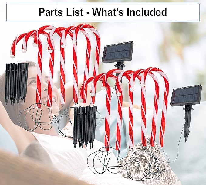 Solar Christmas Candy Cane Lights - Outdoor Stake Christmas Decorations - Waterproof for Patio, Garden, Pathway | Lumora