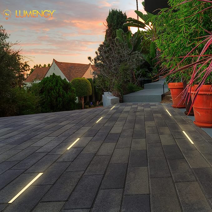 LUMENGY Paver Light Slim 0.5x14 Inch(0.55x13.77) 2700K Warm White, Glare-Free Linear Lighting for Driveways, Walkways and Paver Borders, 12V Hardwired, IP67 Waterproof, Drive-Over Rated