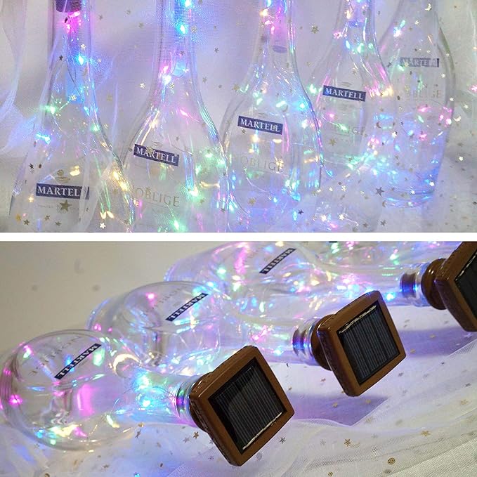 Square 8 Pack Solar Powered Wine Bottle Lights, 20 LED Waterproof Copper Cork Lights for Wedding, Christmas | Lumora