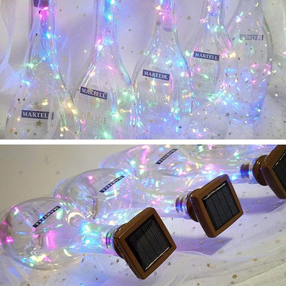 Square 8 Pack Solar Powered Wine Bottle Lights, 20 LED Waterproof Copper Cork Lights for Wedding, Christmas, Holiday, Garden, Patio, Pathway, Outdoor (Colorful)