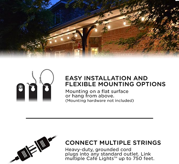 Enbrighten Vintage LED Café Lights with Oil-Rubbed Bronze Lens Shade, Outdoor String Lights, Black, 24ft, 12 Impact Resistant Lifetime Bulbs, Premium, Shatterproof, Weatherproof, Indoor/Outdoor, 43375