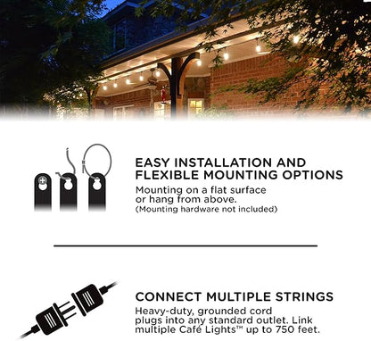 Enbrighten Vintage LED Café Lights with Oil-Rubbed Bronze Lens Shade, Outdoor String Lights, Black, 24ft, 12 Impact Resistant Lifetime Bulbs, Premium, Shatterproof, Weatherproof, Indoor/Outdoor, 43375