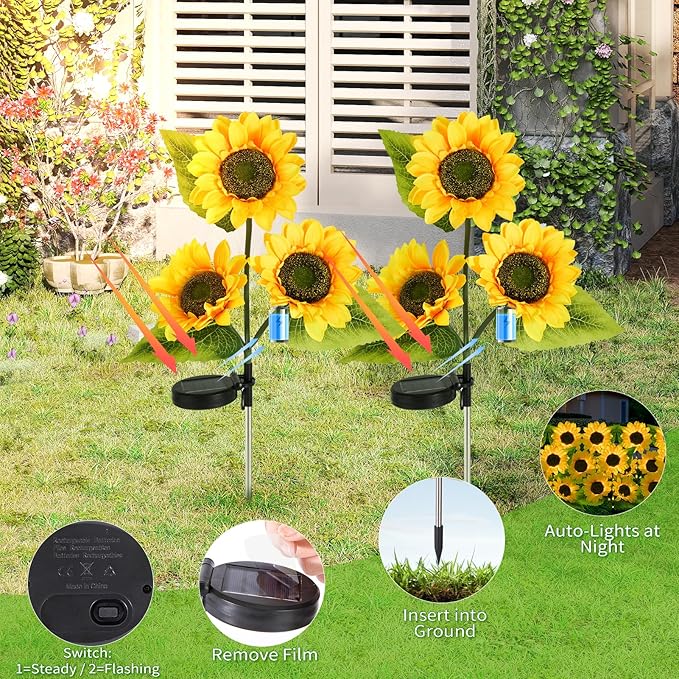 ILLUMINEW 6-Pack Solar Sunflower Garden Lights Outdoor 18 LED Flowers - Waterproof Long-Lasting Solar Patio Lights | Lumora
