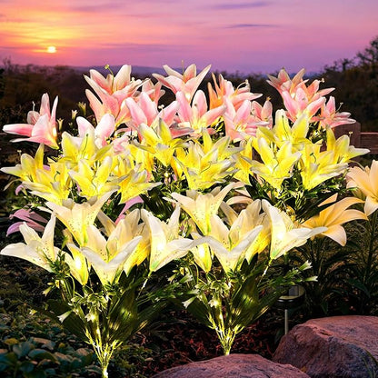 GIGALUMI Solar Garden Lights, LED Lily Garden Decor Carefree Solar Flowers Outdoor Waterproof, Yard Decorations Outdoor, Allergy-Free, Everlasting Light up Flowers for Yard Patio Garden (Set of 8)