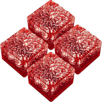 keeda Solar Brick Lights Waterproof Solar Path Ice Cube Lights Outdoor LED Decorative Ice Block Floor Tile Lights for Garden, Pathway, Patio, Walkway (Red, Pack of 4)