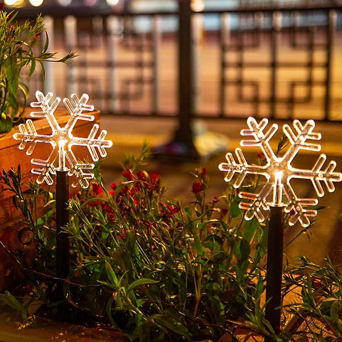 FUCHSUN 5 Pack Solar Garden Lights Outdoor, Pathway Backyard Walkway Lights Solar Powered Waterproof, LED Yard Decorative for Patio Path Landscape Outside (Snowflakes)