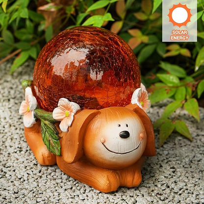 SunKite Puppy Dog Outdoor Statues Solar Garden Lights Resin Animal Figurine Garden Decorations for Patio Yard Lawn Ornament Housewarming Birthday Gift for Mom
