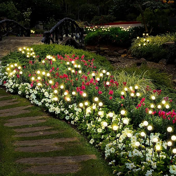 4PCS 6LED Solar Powered Firefly Lights Outdoor Waterproof, Starburst Swaying Garden Lights, When Wind Blows Decorative String