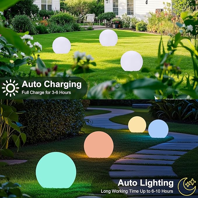 12 Inch Solar Ball Light, Outdoor Globe Light with Remote Control, 10 Modes RGB Color Changing, Waterproof Color | Lumora
