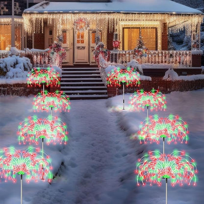 Enhon 4 Pack Plug in Christmas Pathway Firework Lights, 1440 LED Waterproof Xmas Garden Starburst Stake Lights with 8 Modes for Driveway Walkway Yard Lawn Patio Decorations(Red, Green)