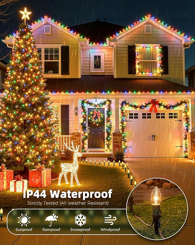 Brightown C9 Christmas Pathway String Lights - Outdoor with 102.8 FT Length, 80 Clear Lights, Waterproof Walkway for Indoor/Outdoor Xmas Party Decor, Warm White