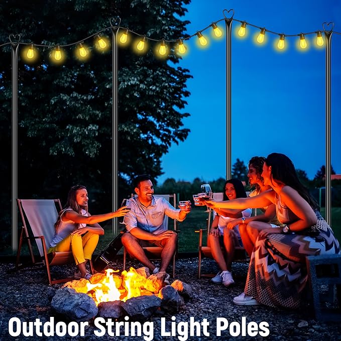 Ottsuls 4 Pack String Light Poles, 10FT Outdoor String Light Poles with Fork and Fixing Clamp, Metal Lighting Poles | Lumora